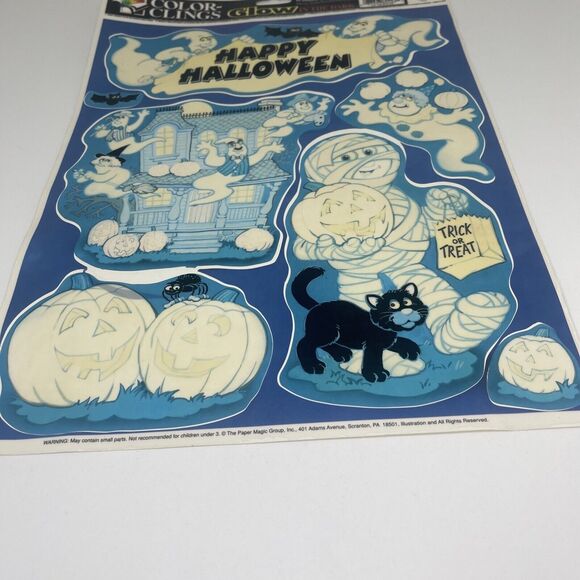 VTG Halloween Window Clings Glow In The Dark Pumpkins Ghosts Spider 2 sheets - Picture 5 of 12